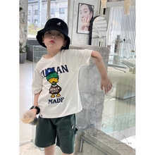 日系潮牌童装2025新款男童短袖T恤可爱卡通帽子儿童休闲上衣宝宝