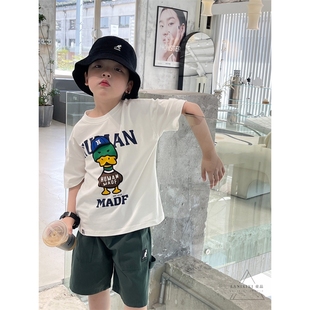 日系潮牌童装2025新款男童短袖T恤可爱卡通帽子儿童休闲上衣宝宝