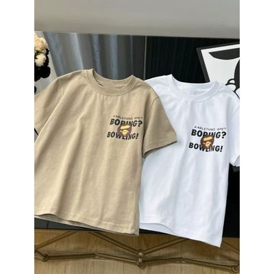 日系潮牌新款猿猴保龄球字母儿童卡通男女童纯棉短袖T恤中大童装