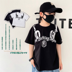 日系潮牌童装耳机款卡通印花男童休闲上衣宝宝纯棉短袖圆领T恤