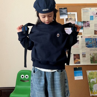 日系潮牌童装男童圆领卫衣秋冬儿童帅气套头衫中大童时髦上衣女童