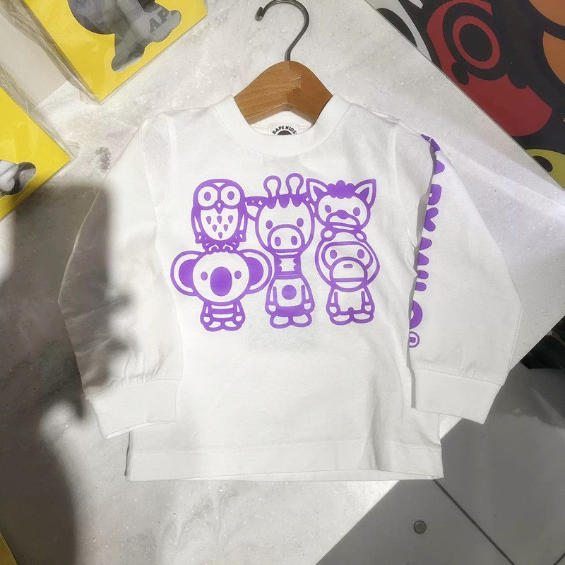 日系潮牌春秋款动物卡通印花儿童长袖T恤中大童打底上衣男女童装