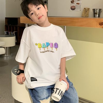 日系潮牌彩色冰棍儿童卡通体恤夏季百搭休闲上衣男女全棉短袖T恤