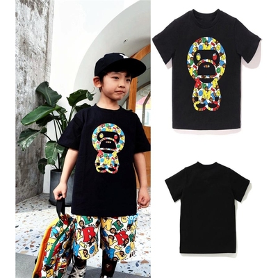 日系潮牌bape糖果字母满印男女儿童短袖T恤夏装2025新款宝宝体恤