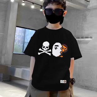 日系潮牌联名款猿人卡通t恤夏季童装全棉短袖T恤男童半袖亲子装