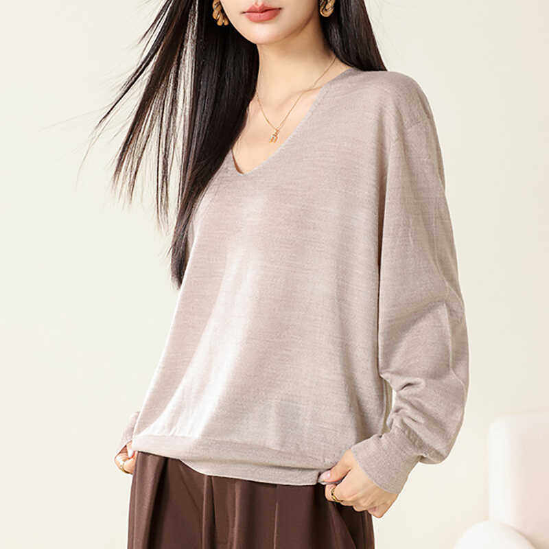 2025秋季宽松慵懒风v圆领针织衫女设计感小众高级感修身长袖上衣