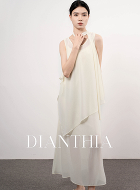 DianThia法式无袖不对称设计连衣裙女2026夏季新款气质度假风长裙