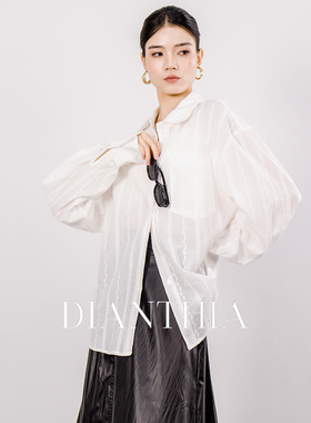 DianThia花型白色条纹衬衫女长袖2026新款宽松显瘦防晒极简风衬衣