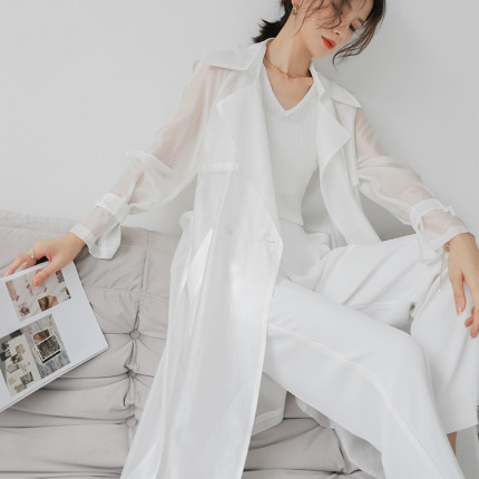白色防晒风衣外套女夏新款防晒服长款全身收腰冰丝防晒衣薄纱外穿