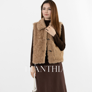 DianThia仿水貂毛绒马甲女短款秋冬环保皮草皮毛一体外套宽松背心