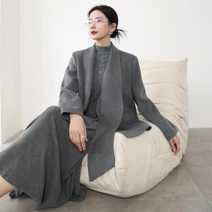 DianThia100%羊毛双面呢西装女高级感围脖秋冬款毛呢西服外套加厚