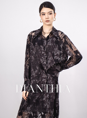 DianThia定制烧花面料衬衫女2026夏季新款长袖防晒高级感薄款衬衣