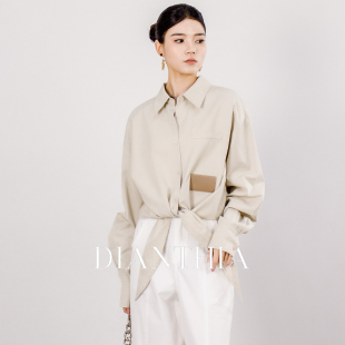 宽松百搭设计感小众衬衣 长袖 DianThia贴皮系带打结收腰衬衫 女新款