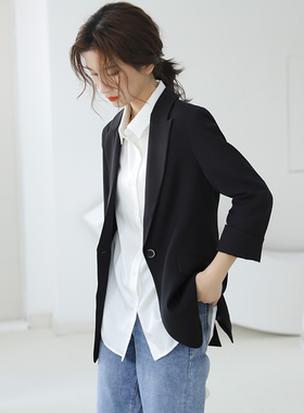质感西装外套女高级修身2026年新款春季收腰气质黑色七分袖西服女