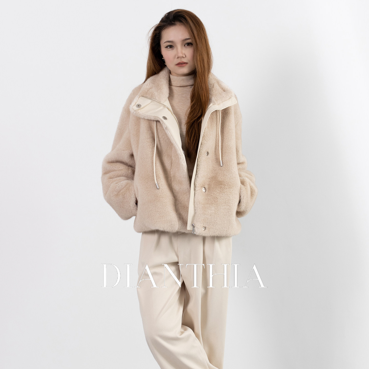 DianThia老钱风皮毛一体外套女冬季立领加厚环保皮草短款毛绒上衣,女装/女士精品,皮草,淘宝优惠券,粉丝福利购,淘宝优惠卷