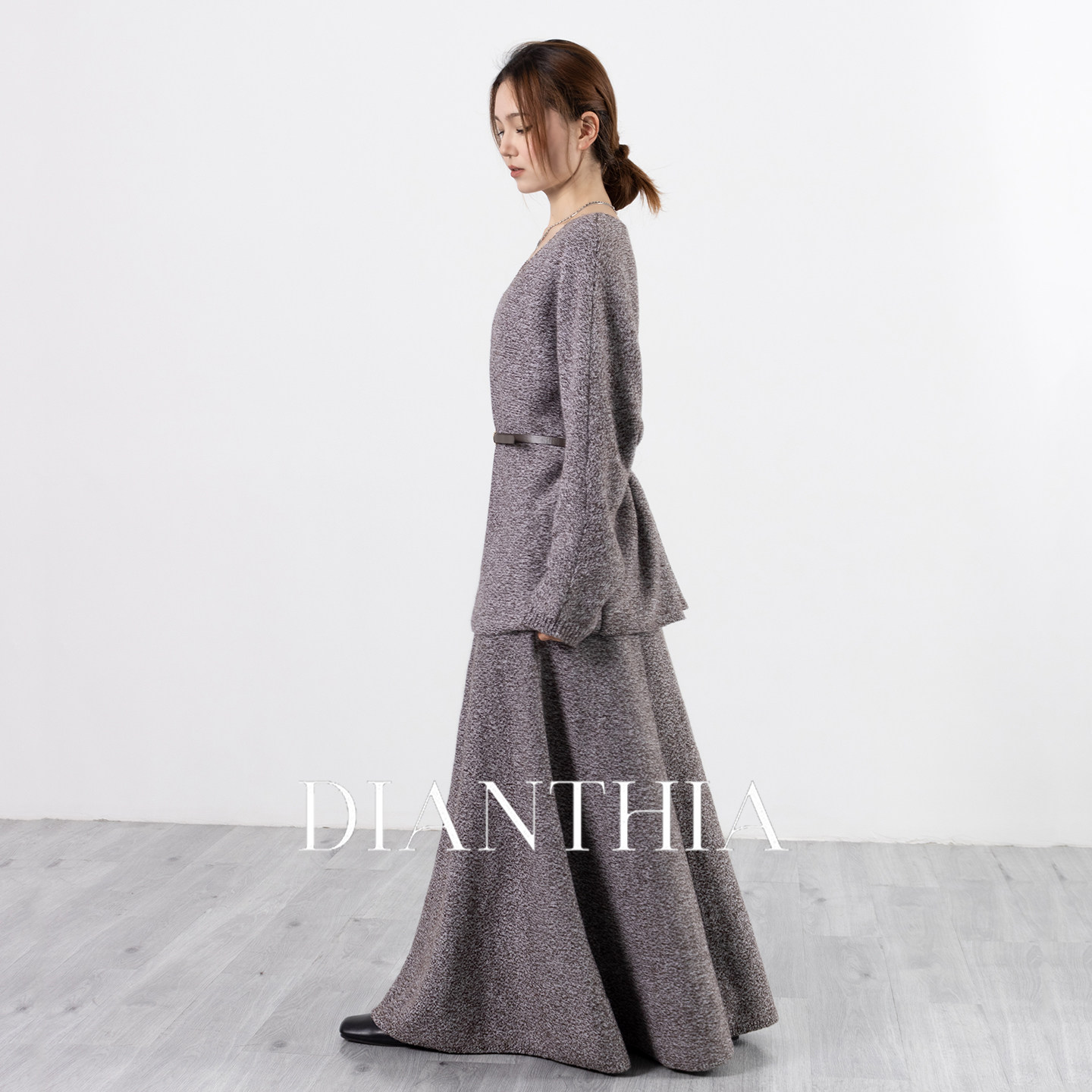 DianThia羊毛混色夹彩针织衫半身裙套装女冬季软糯宽松慵懒风毛衣