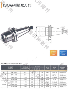 T11 ISO10-ER11-023 ISO20/ISO25不锈钢木工精雕刀柄转速60000rpm