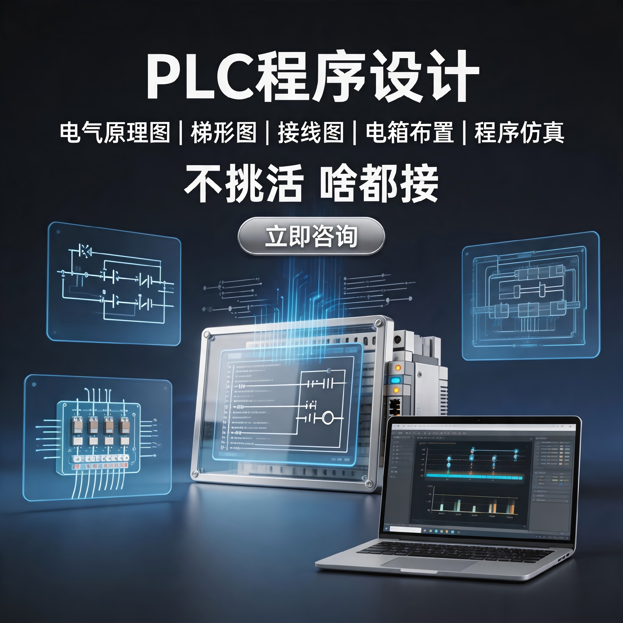 PLC程序设计编程电气原理图pcb代画接线图代做西门子梯形图三菱
