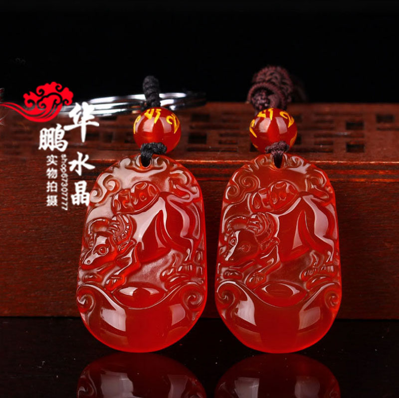 2026天然红玛瑙十二生肖牛虎兔龙马羊鸡狗猪鼠招财吊坠钥匙扣