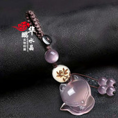 2026年粉水晶招桃花狐狸汽车钥匙扣挂 旺桃花吊坠