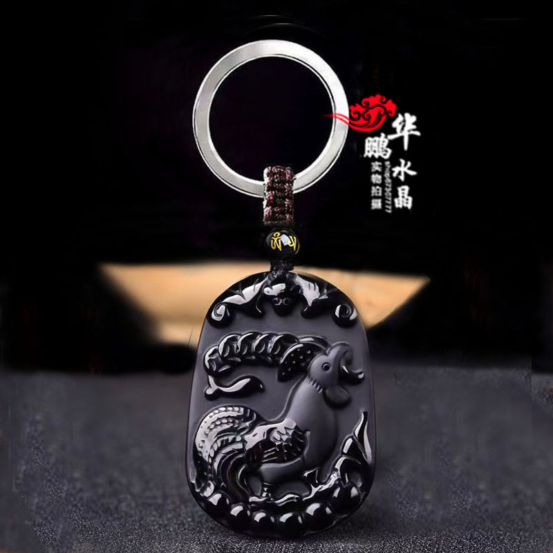 天然黑曜石生肖鸡吊坠