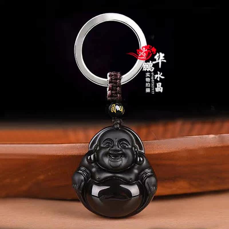 天然黑曜石弥勒大肚坠