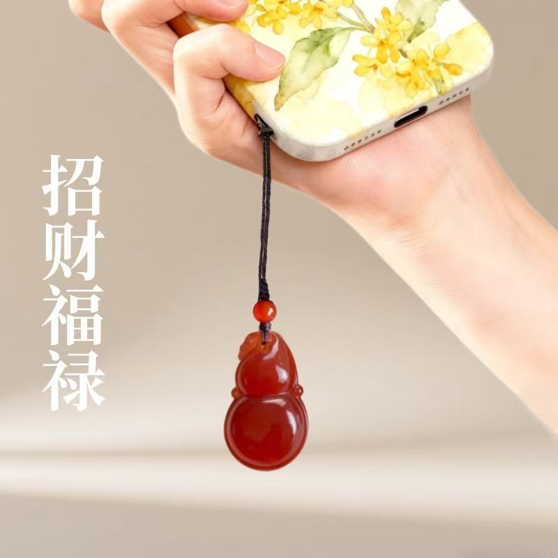 红玛瑙葫芦手机链情侣本命年葫芦吊坠事事顺意福禄钥匙扣送礼学生