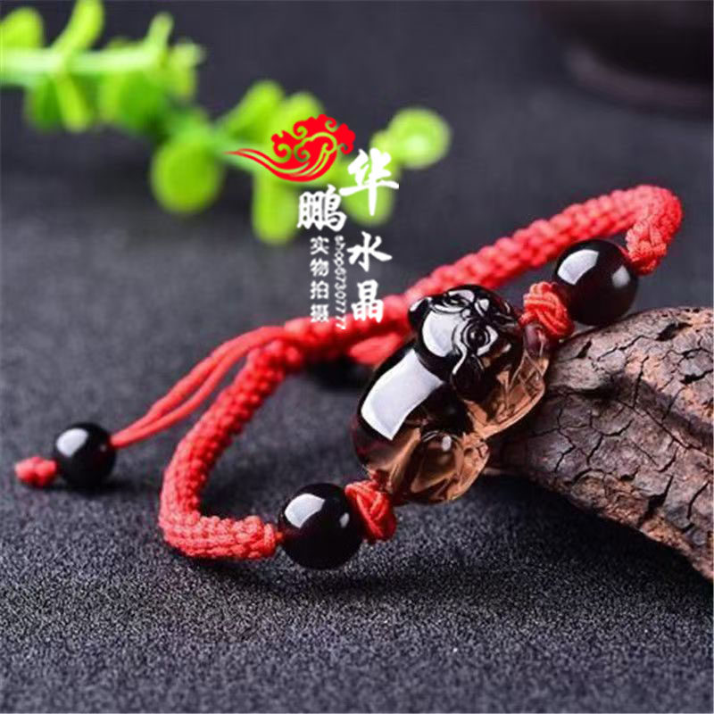天然黑曜石12生肖猪红绳手链红运喜吉猪献瑞福禄佑猪好运招财纳福