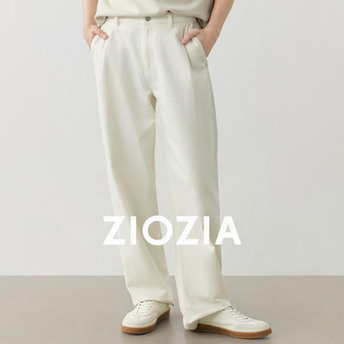 ZIOZIA男装26秋季舒适休闲四季裤阔腿白色牛仔裤ZDPF3725A