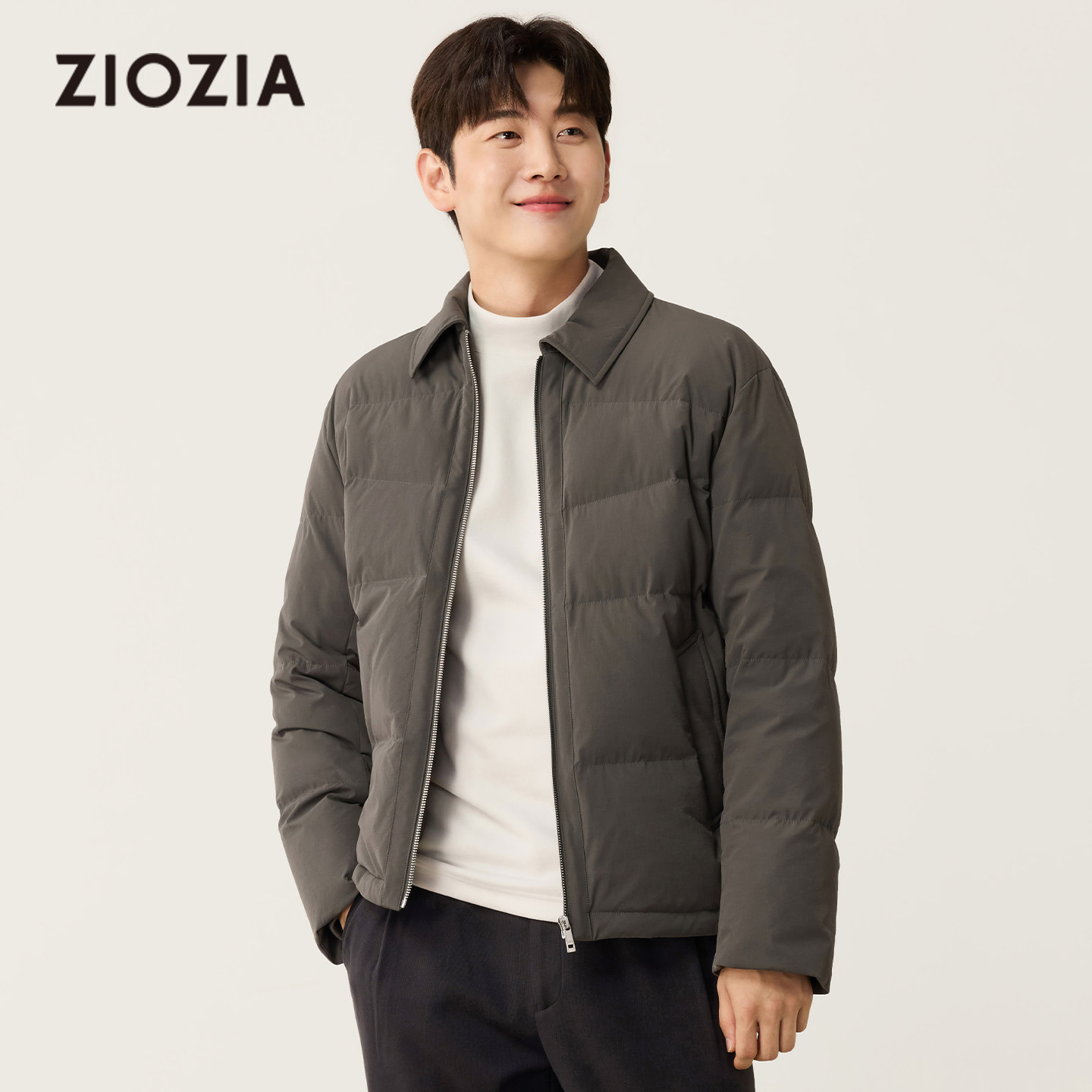 【肤感面料】ZIOZIA通勤男装25冬合体短款翻领白鸭绒羽绒服夹克