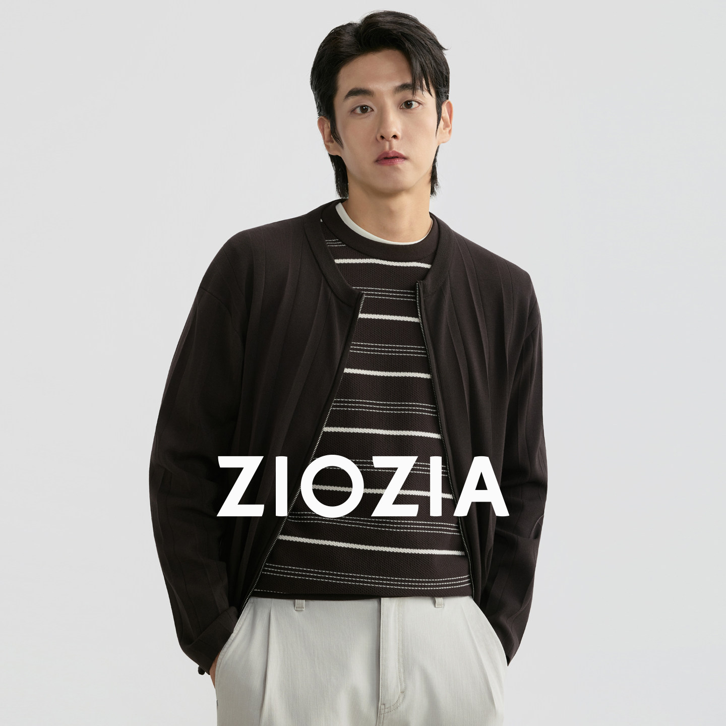 【200支细纱线】ZIOZIA通勤男装26春微阔宽松棒球领针织开衫毛衣