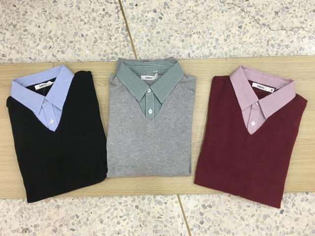 衬衫领班尼路针织衫正品男装假两件春秋季斯文线衫衬衣毛衣两件套