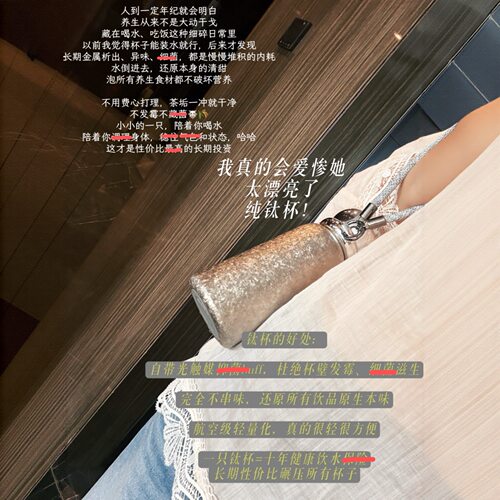 【恩佳专享】纯钛保温杯女神杯大容量水杯咖啡杯子带提手380ml