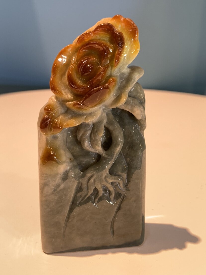 缅甸翡翠玉a货 原石小摆件 手玩件 俏色玉雕 印章  玉器收藏