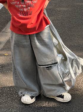 小杰家春季新款男童破洞牛仔裤潮