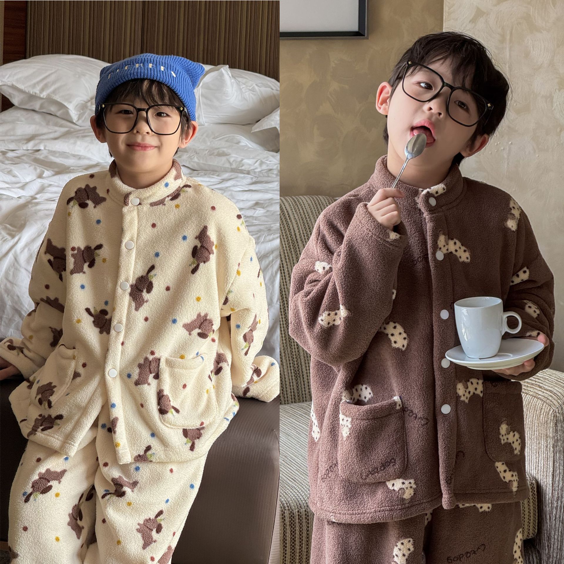 男童珊瑚绒小狗卡通家居服睡衣