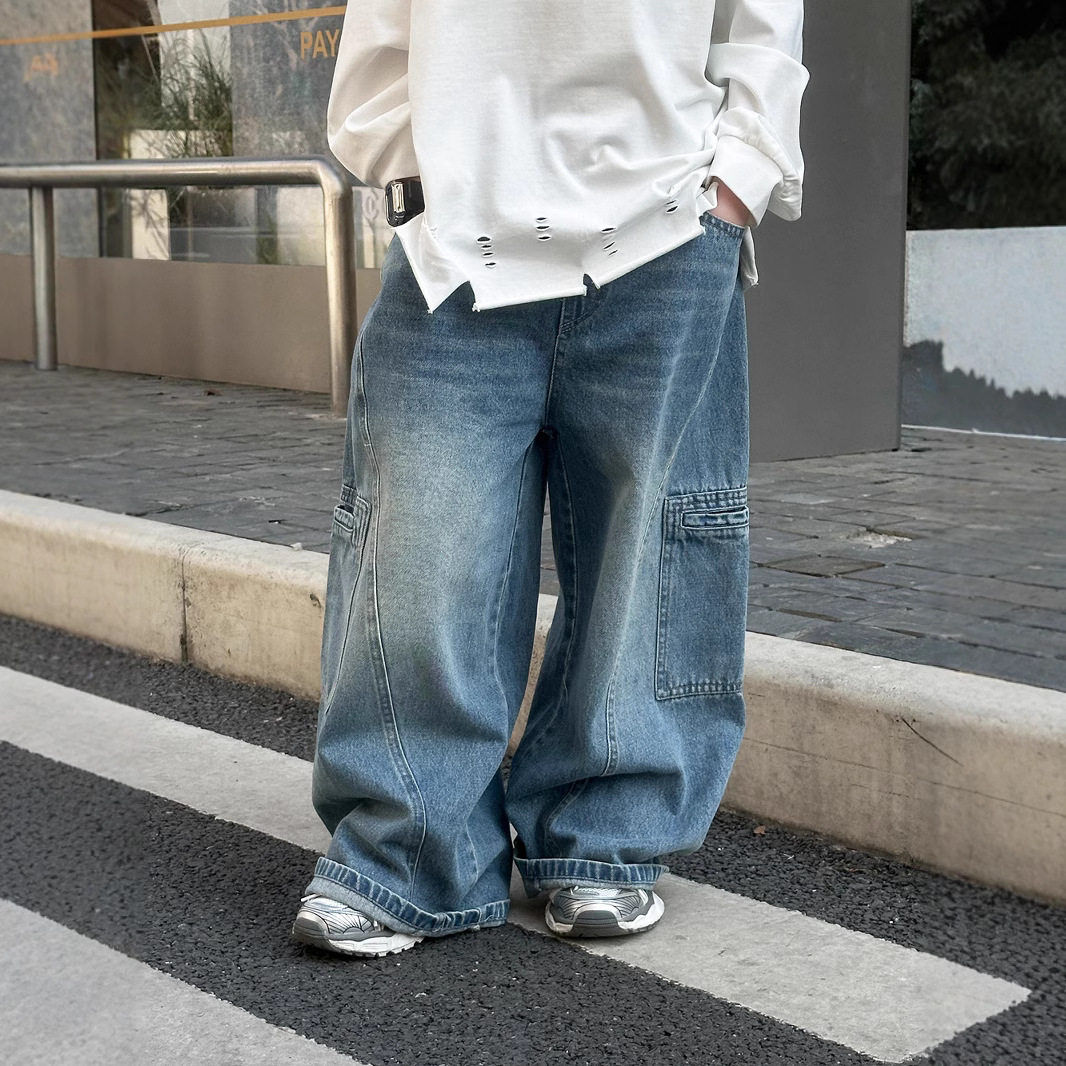 小杰家2025春夏新款男童工装牛仔裤宽松阔腿裤中大童洋气裤子长裤,童装/婴儿装/亲子装,儿童牛仔裤,淘宝优惠券,粉丝福利购,淘宝优惠卷