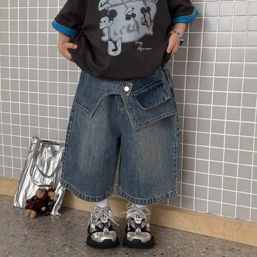 七分裤假两件中裤男童牛仔短裤