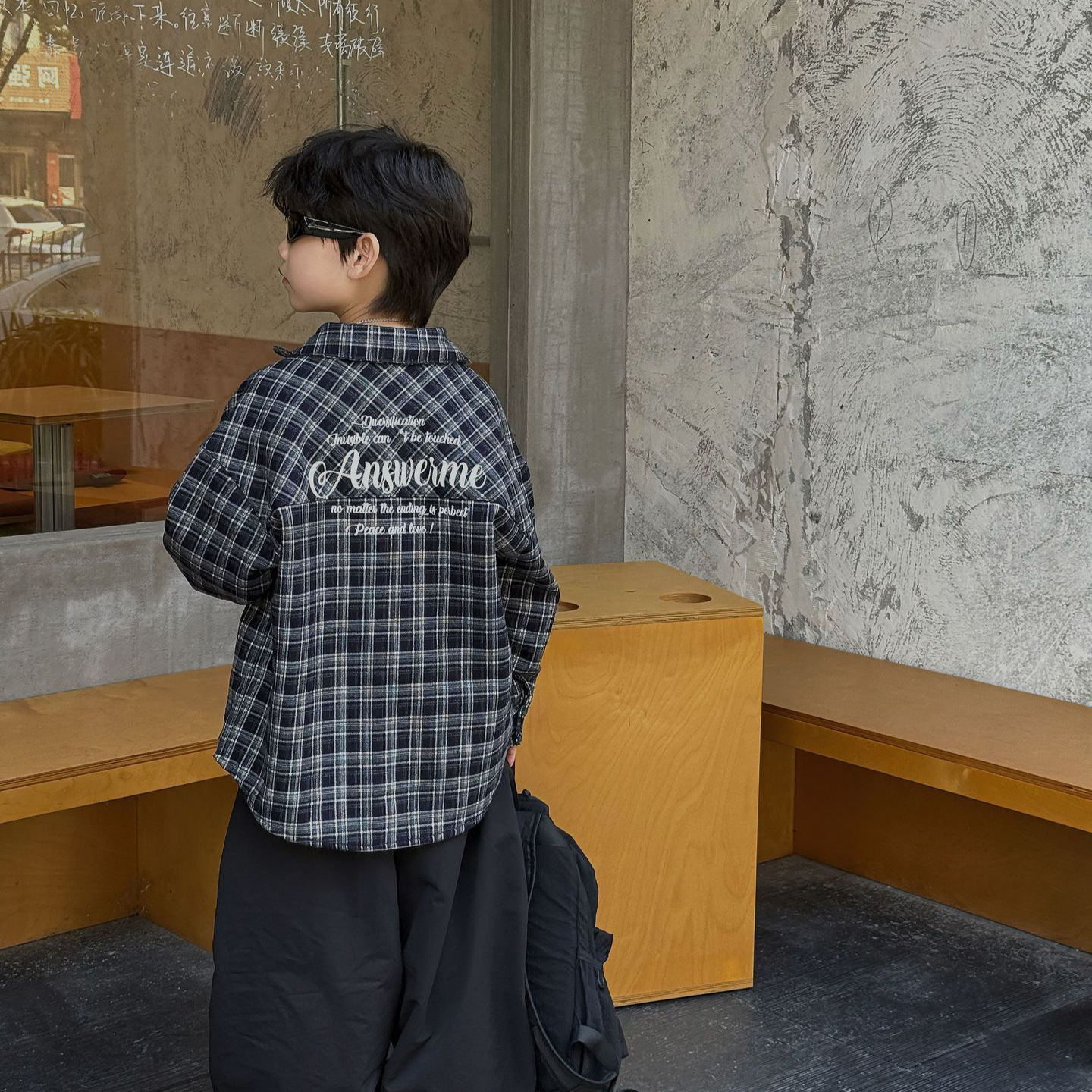 小杰家冬季男童格子加绒开衫外套