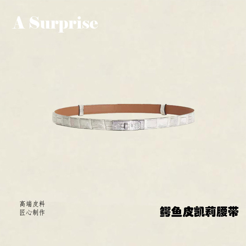 鳄鱼皮镶钻女腰带百搭收腰