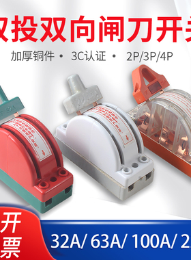 双投双向闸刀开关2P3P32A63A双向电倒顺220V跟头闸刀闸双电源断电