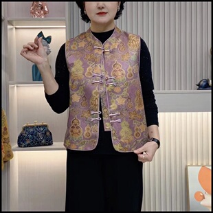 时尚妈妈装新中式短款新款马甲外套春秋中年女装国风坎肩马夹上衣