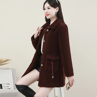 加绒加厚款中长款羊羔绒毛呢外套