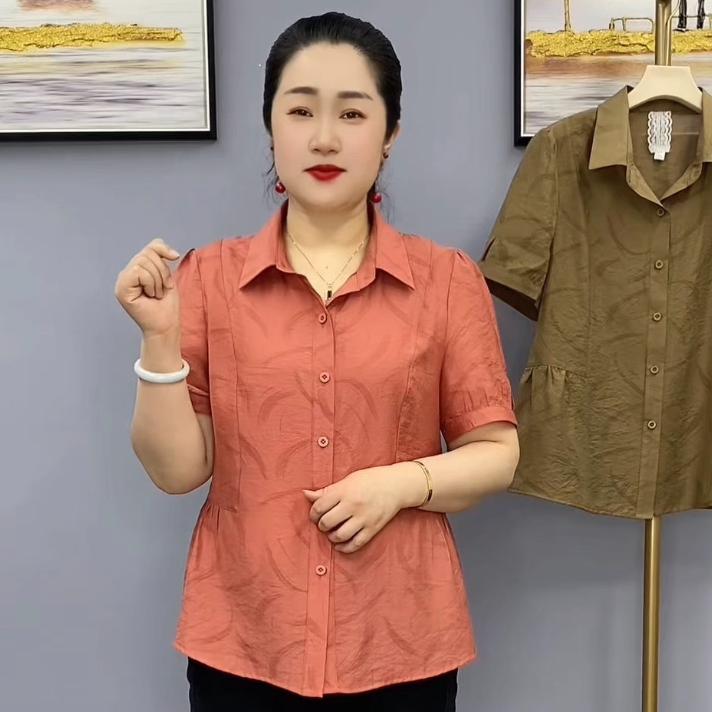 短袖印花翻领衬衫大码开衫上衣