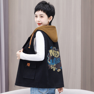 牛仔马甲薄款 2023春季 洋气连帽宽松大码 休闲百搭时尚 坎肩背心 新款