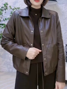 2026早春新款休闲正肩皮衣外套女短款时尚洋气翻领pu皮机车服夹克