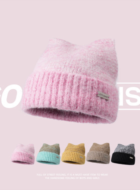 GOLDARTIST日系猫耳朵针织帽2025新款大头围秋冬显脸小保暖帽