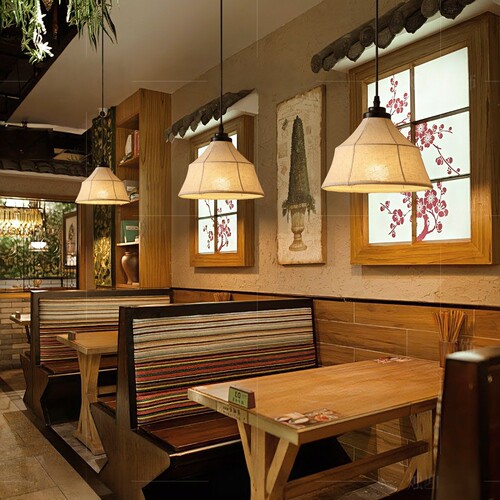 侘寂风餐厅吊灯中古风布艺灯罩饭店火锅店茶楼民宿复古禅意日式灯