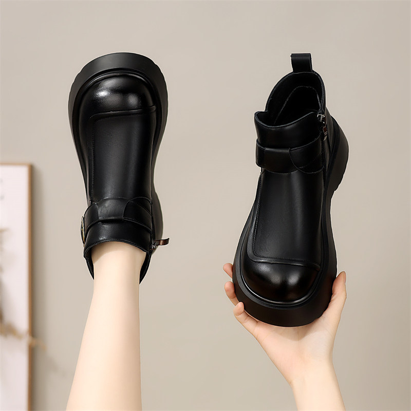侧拉链平底马丁靴2025秋冬新款轻便不累脚软底防滑短靴显脚小真皮,女鞋,时装靴,淘宝优惠券,粉丝福利购,淘宝优惠卷