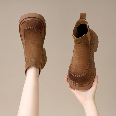 小个子增高厚底马丁靴女2025秋冬新款百搭软底加绒短靴轻便不累脚